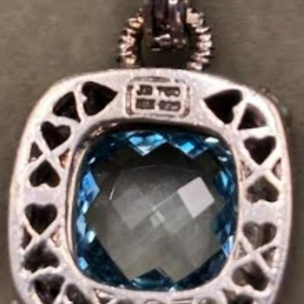 David Yurman Style, Gold Sterling and Blue Topaz & Diamond Pendant - Picture 6 of 6